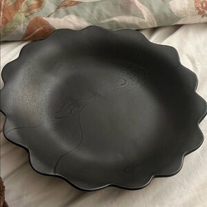 Black Scalloped Edge Plate with dilicate swirl design by HILBORN Pottery